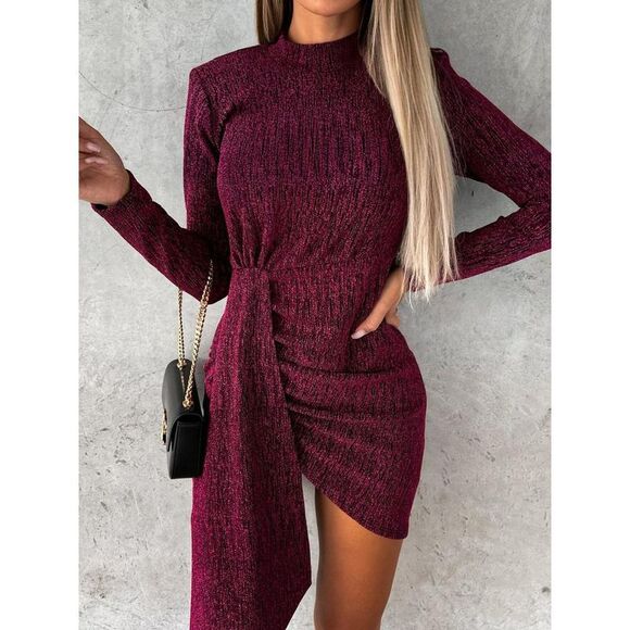 Everyday the Label Dresses & Skirts - Everyday the Label Heathered Mock Neck Long Sleeve Mini Dress Women Cerise
